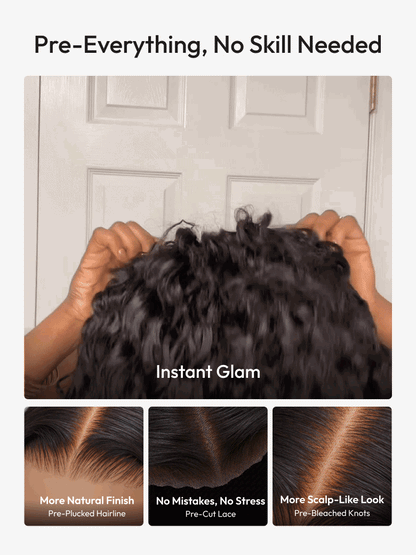 🎀UNice 7x5 Bye-Bye Slip™ & 13x4 Pre Everything Pull And Go Glueless Wet & Wavy Water Wave With Invisi Drawstring