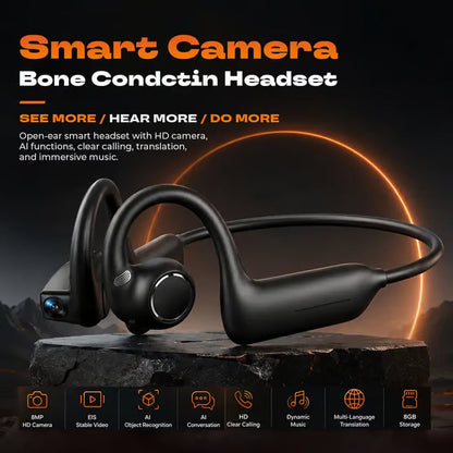 🔥8MP AI Camera Bone Conduction Headphones – Premium High-Fidelity Audio, EIS Video Stabilization, 160+ Language Translation, IP54 Waterproof Headset for Outdoor Vlogging & Sports.
